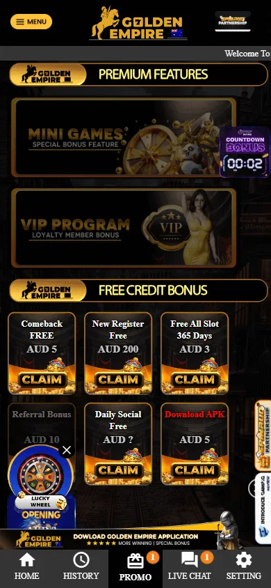 Golden Empire Casino promotions on a mobile device