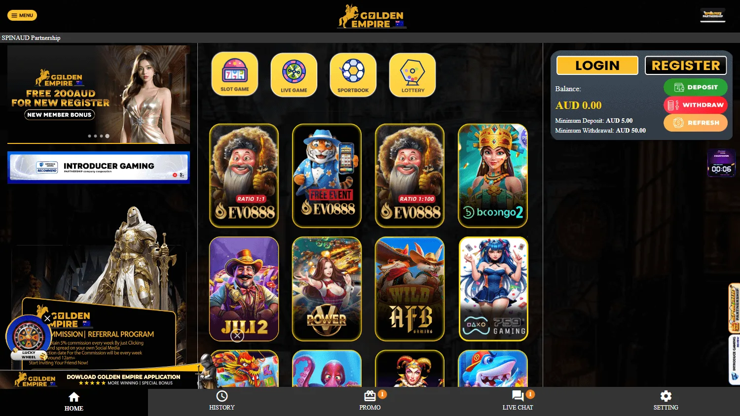 Golden Empire Casino home on desktop